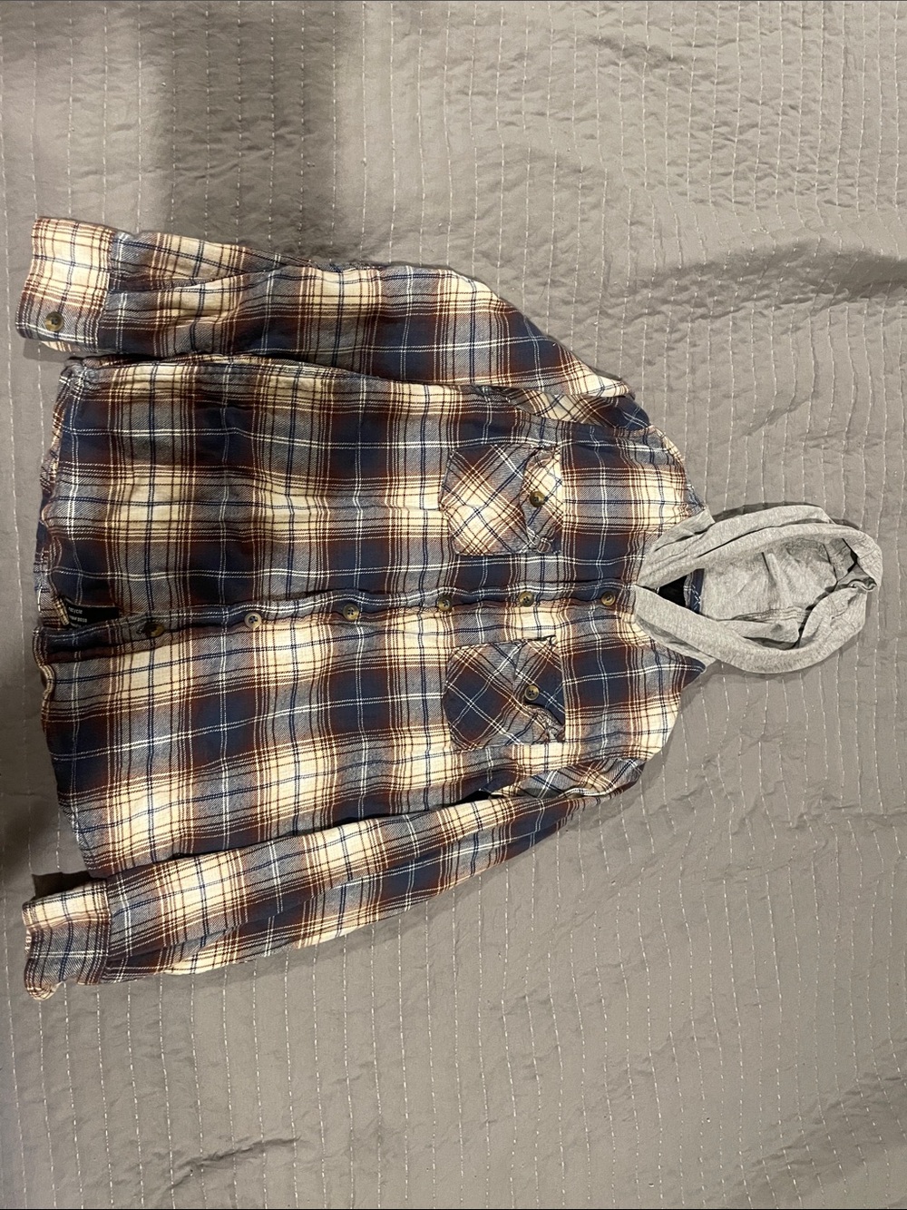 RSQ Gray Hoodie with Navy and Brown Plaid Lining